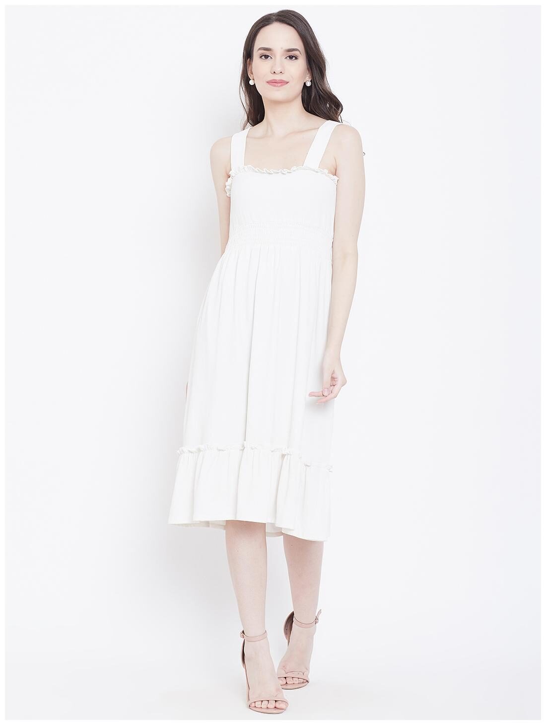 

DODO MOA White Solid Empire dress