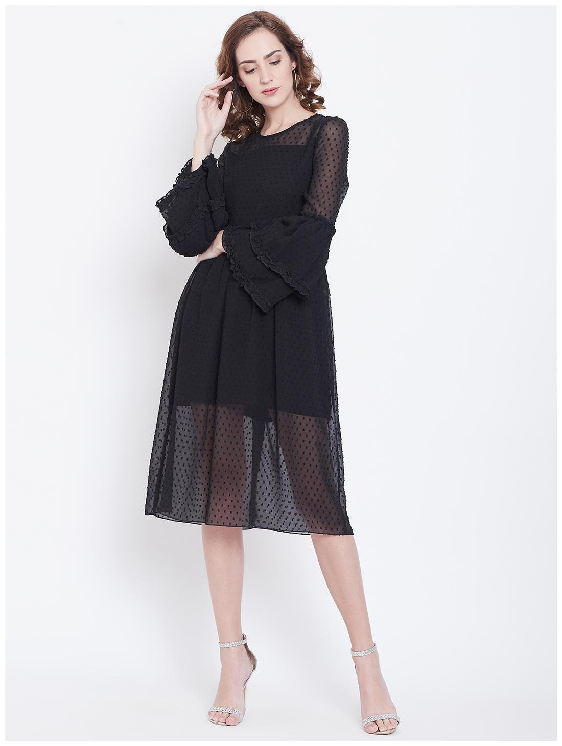 

DODO MOA Black Self design A-line dress