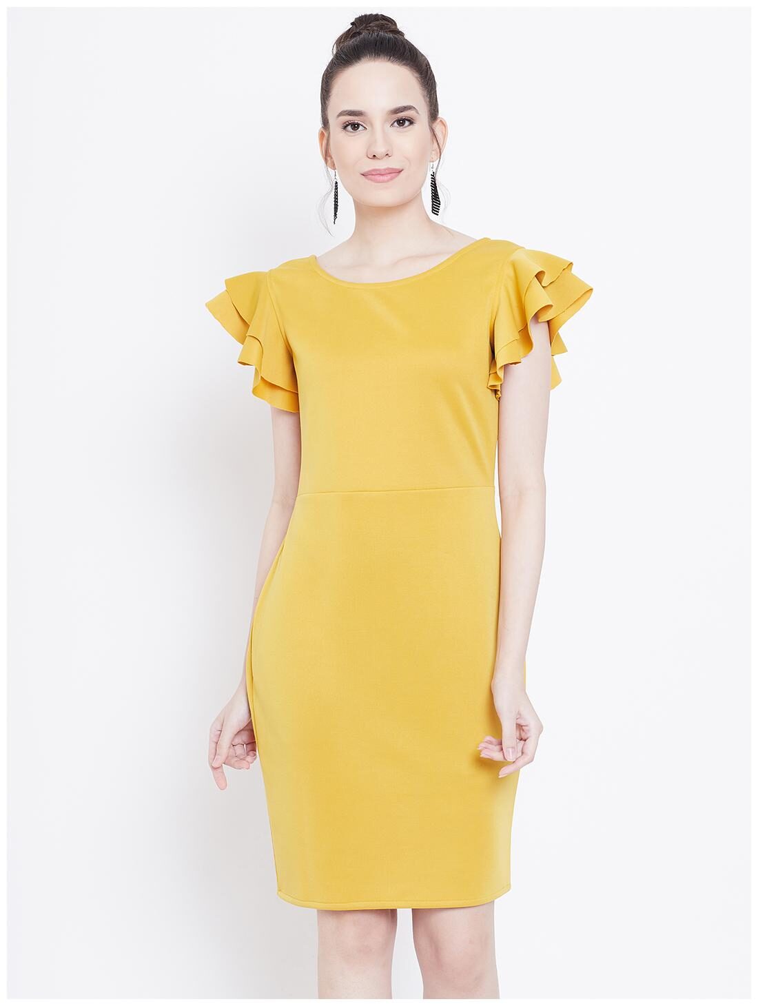 

DODO MOA Mustard Solid Sheath dress