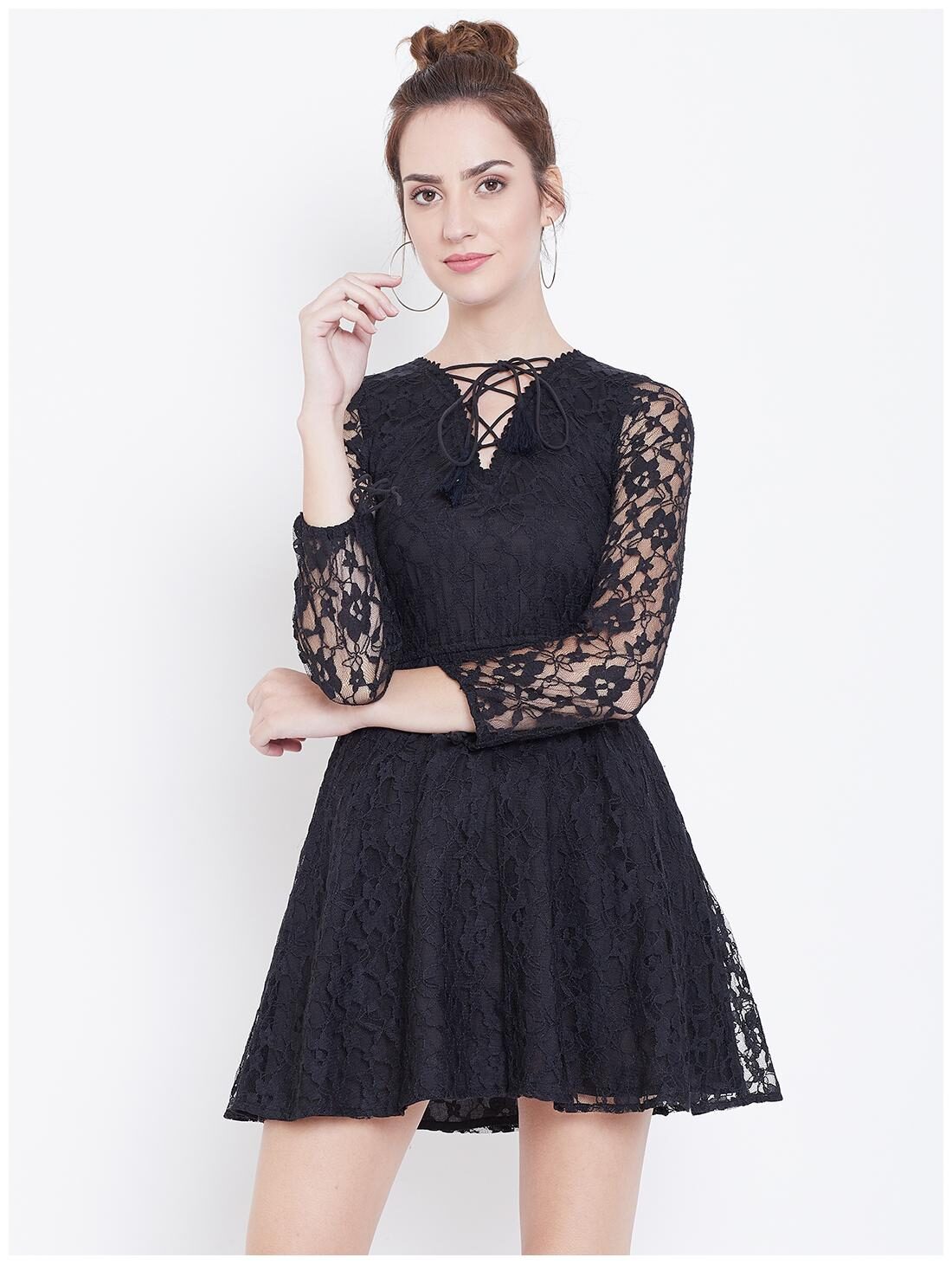 

DODO MOA Black Self design Fit flare dress