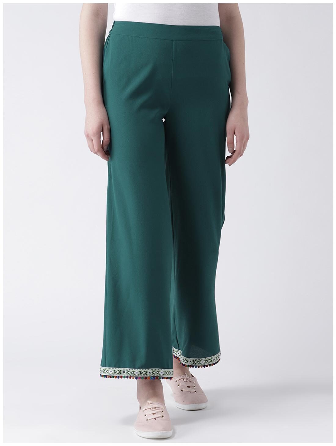 

DODO MOA Women Polyester Solid Trousers Pants Green