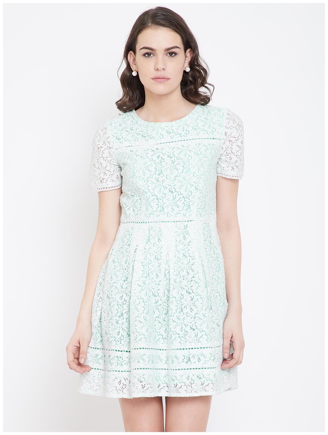 

DODO MOA White Self design Fit flare dress