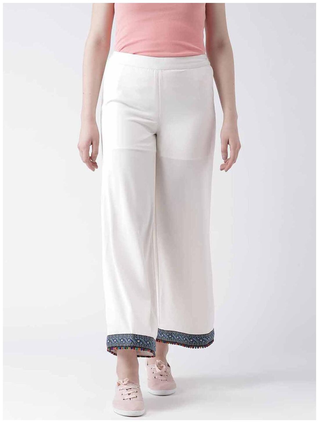 

DODO MOA Women Polyester Solid Trousers Pants White