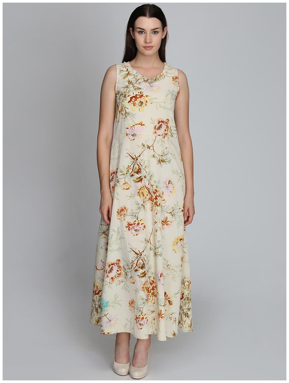

DODO MOA Cream Floral Fit flare dress