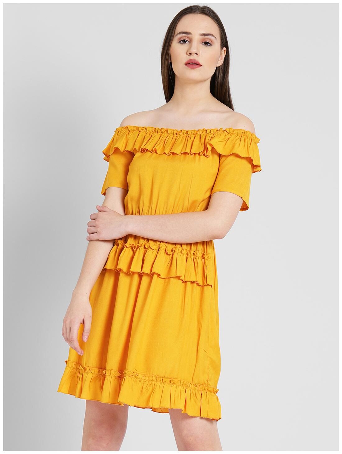 

DODO MOA Mustard Solid Blouson dress