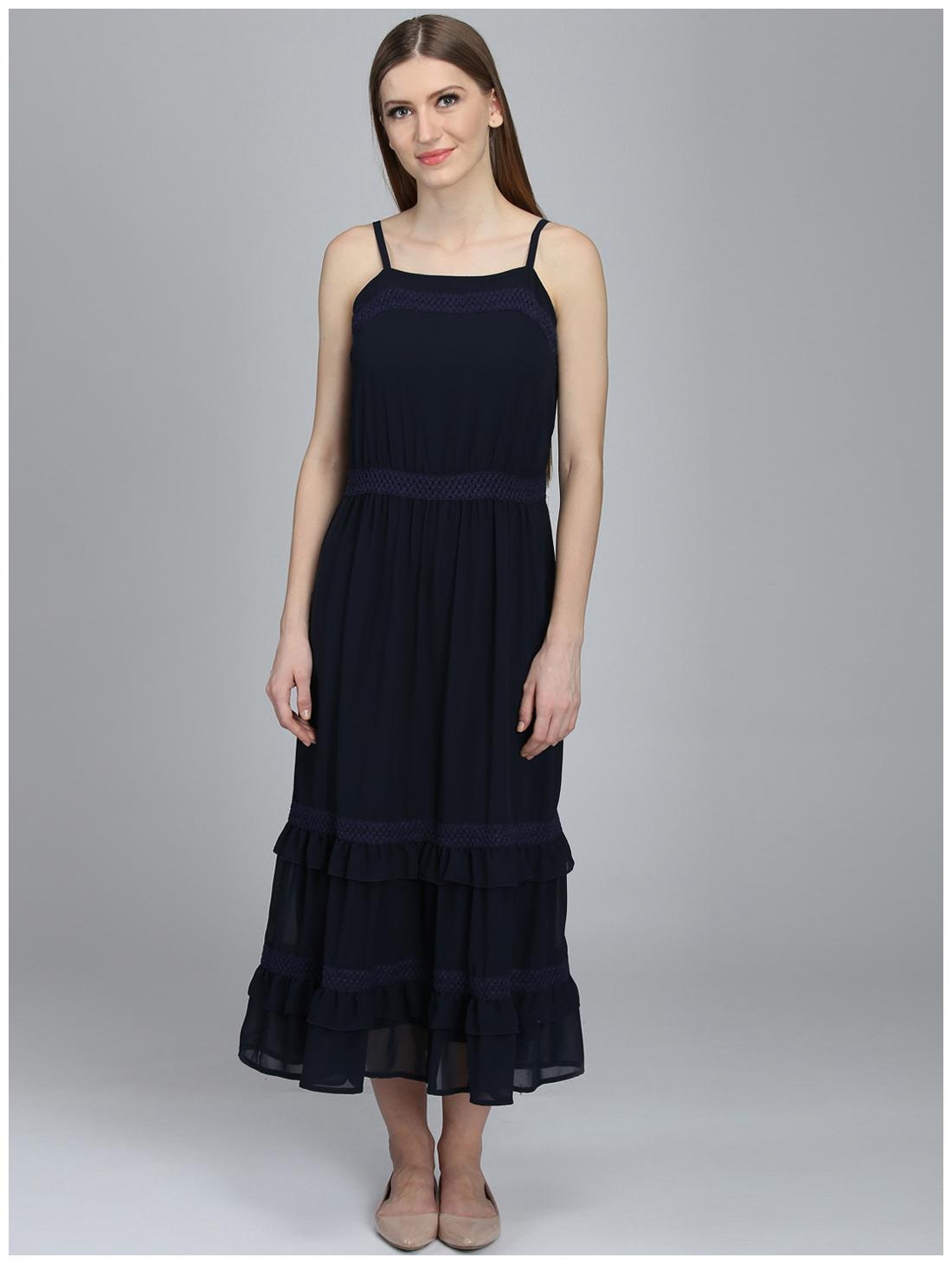 

DODO MOA Blue Solid Fit flare dress