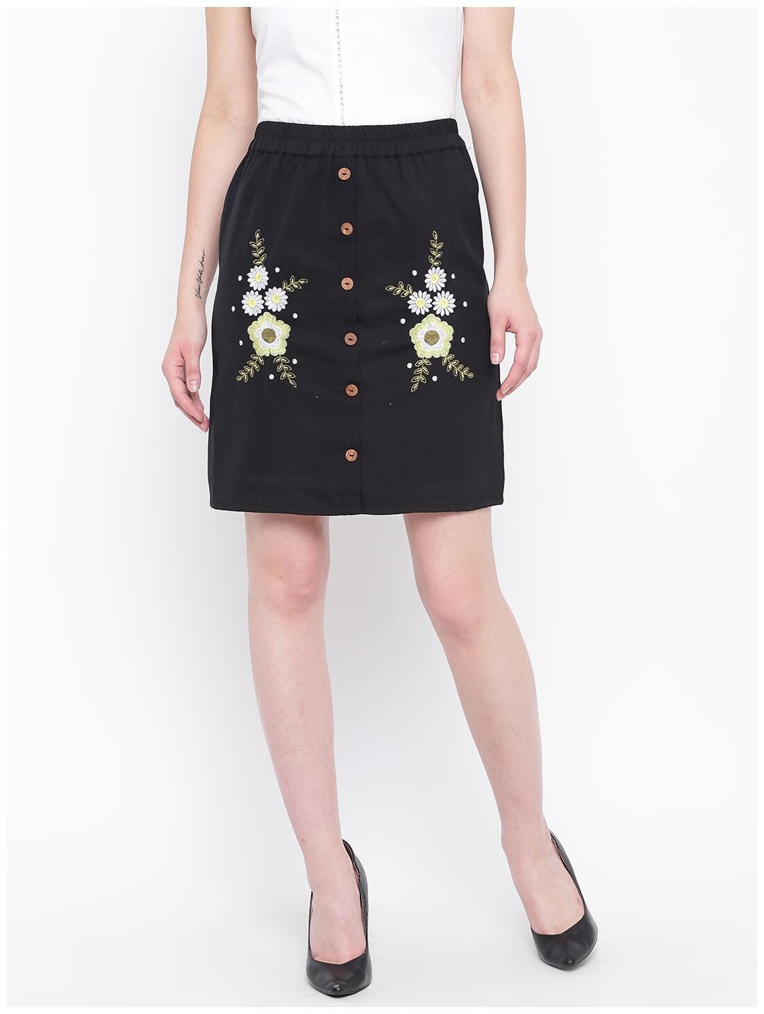 

DODO MOA Floral Straight skirt Mini Skirt - Black