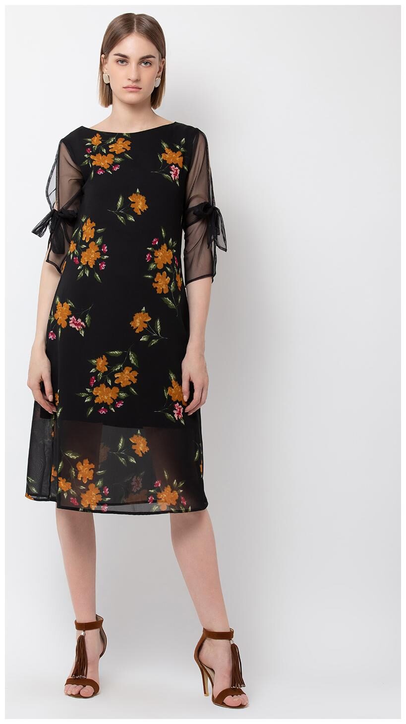 

DODO MOA Women Crepe Floral Black Kurti Dress