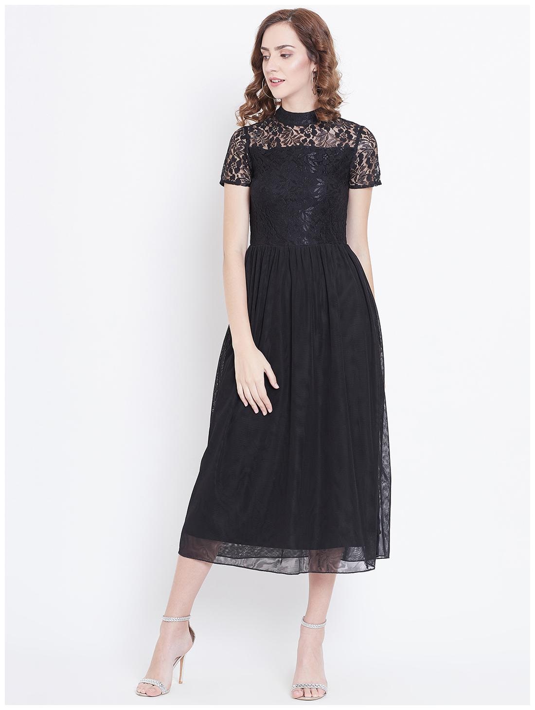 

DODO MOA Black Solid Fit flare dress