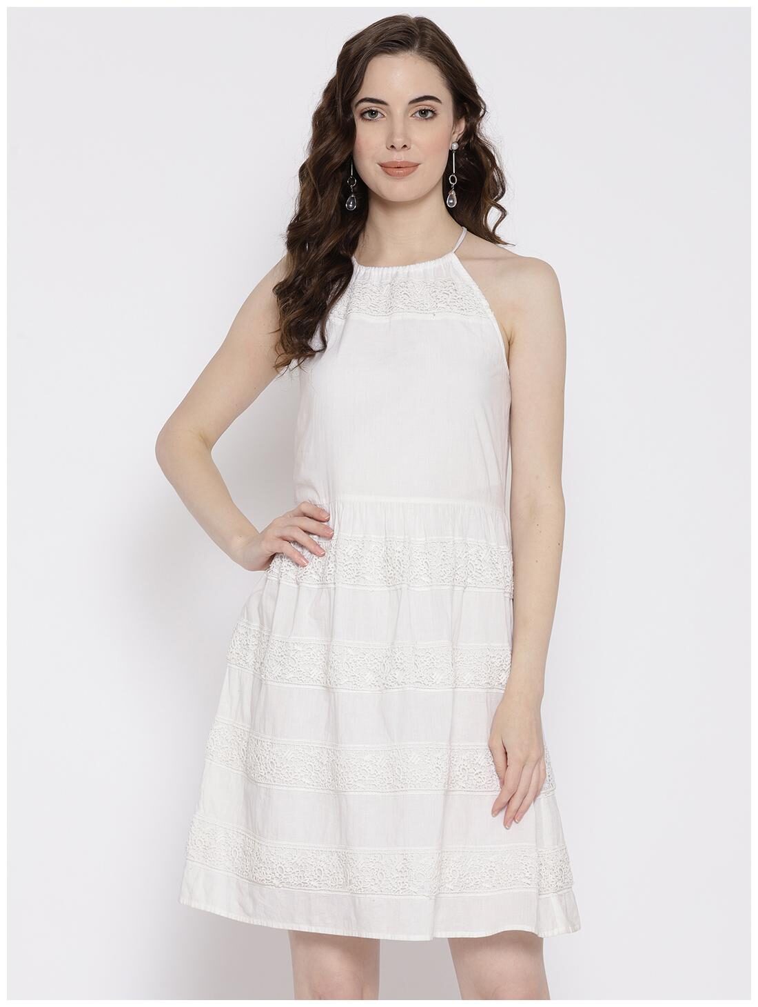 

DODO MOA White Solid A-line dress