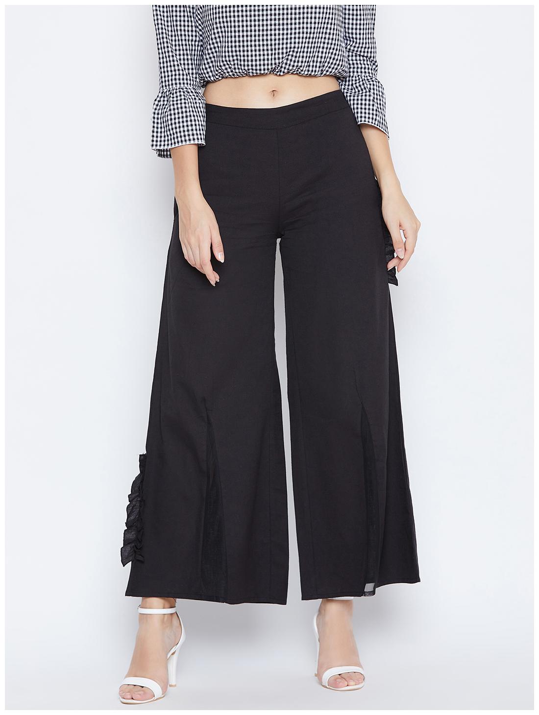 

DODO MOA Women Cotton Solid Trousers Pants Black