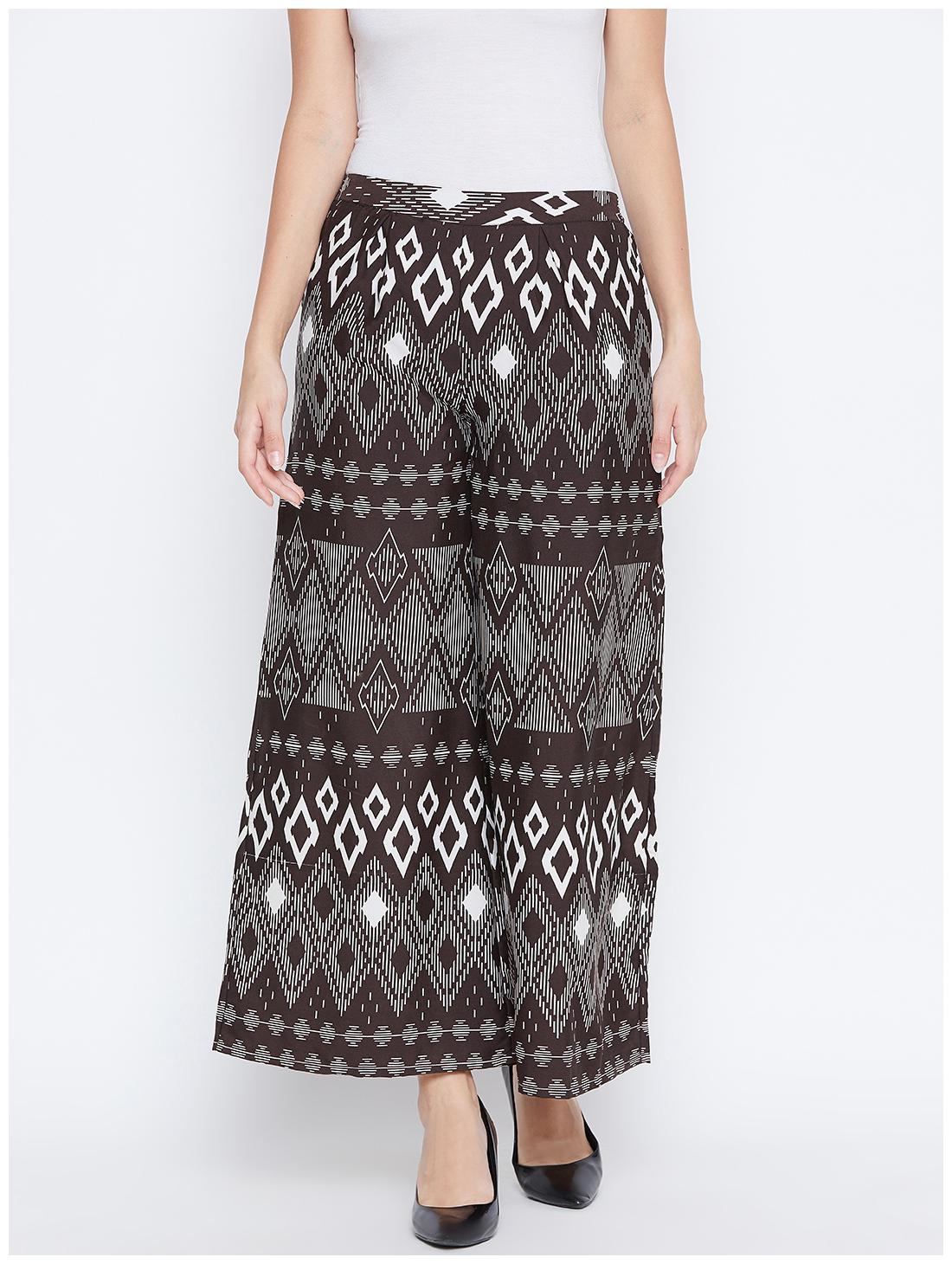 

DODO MOA Women Polyester Printed Trousers Pants Brown
