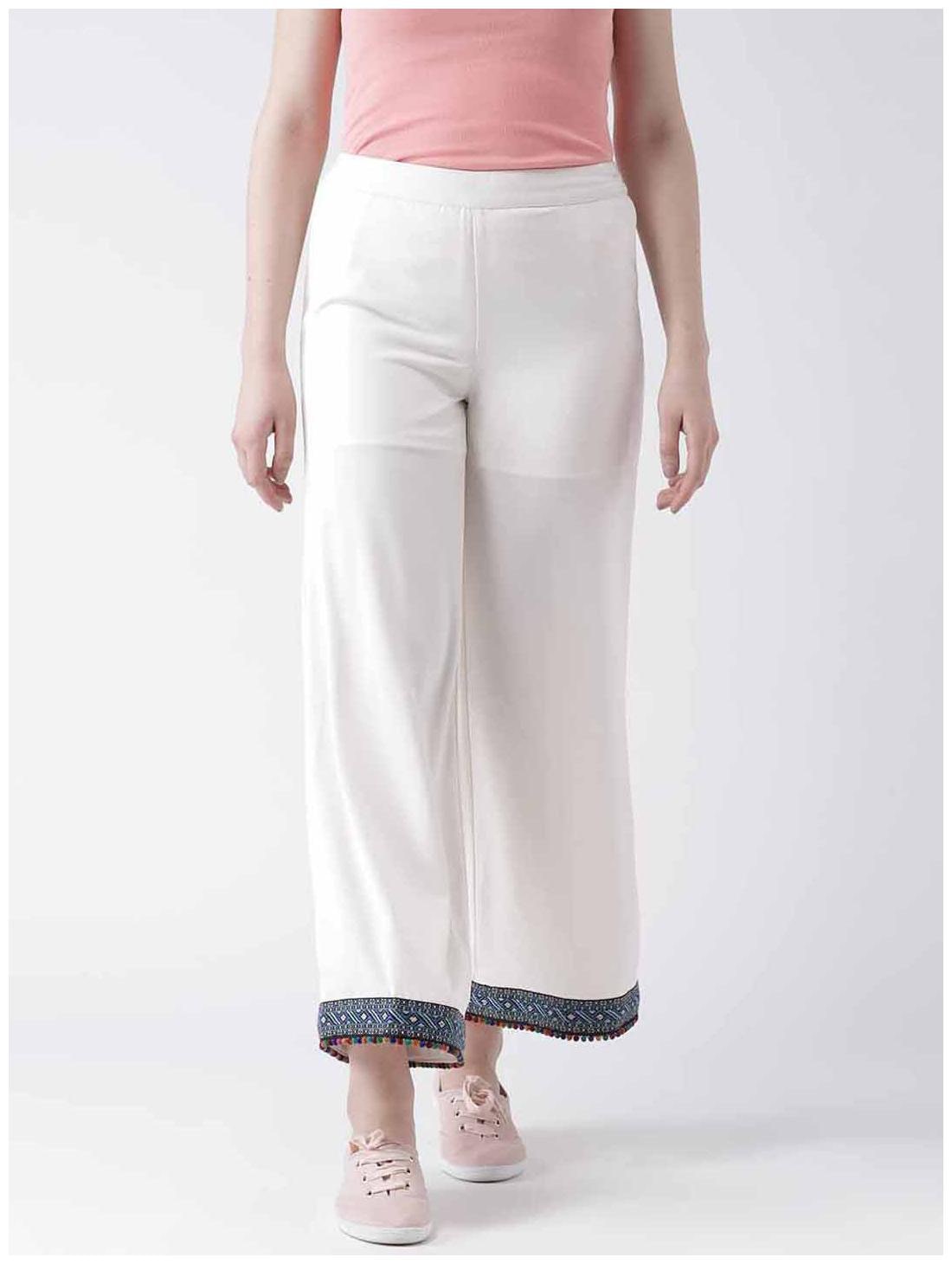 

DODO MOA Women Polyester Solid Trousers Pants White