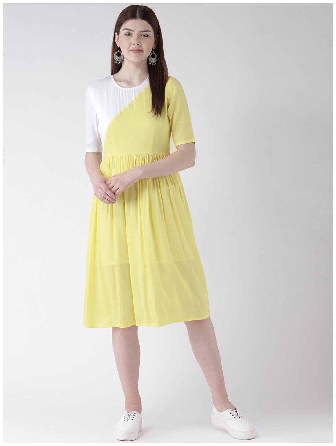 

DODO MOA Yellow Colorblocked Fit flare dress