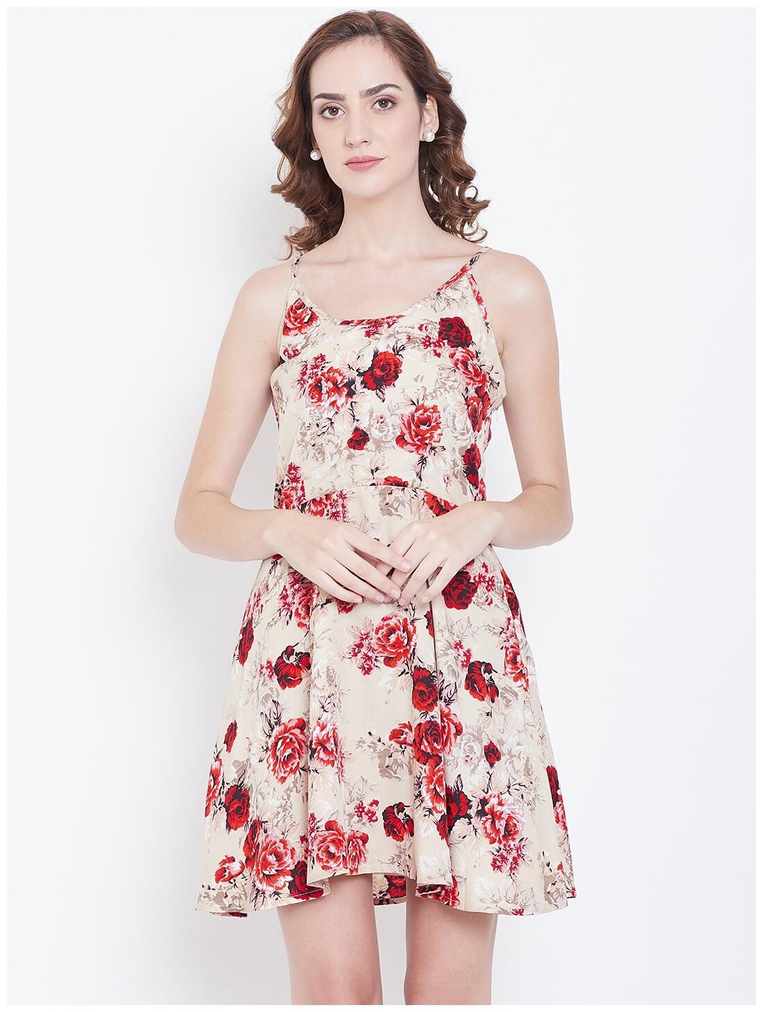 

DODO MOA Beige Printed Fit flare dress
