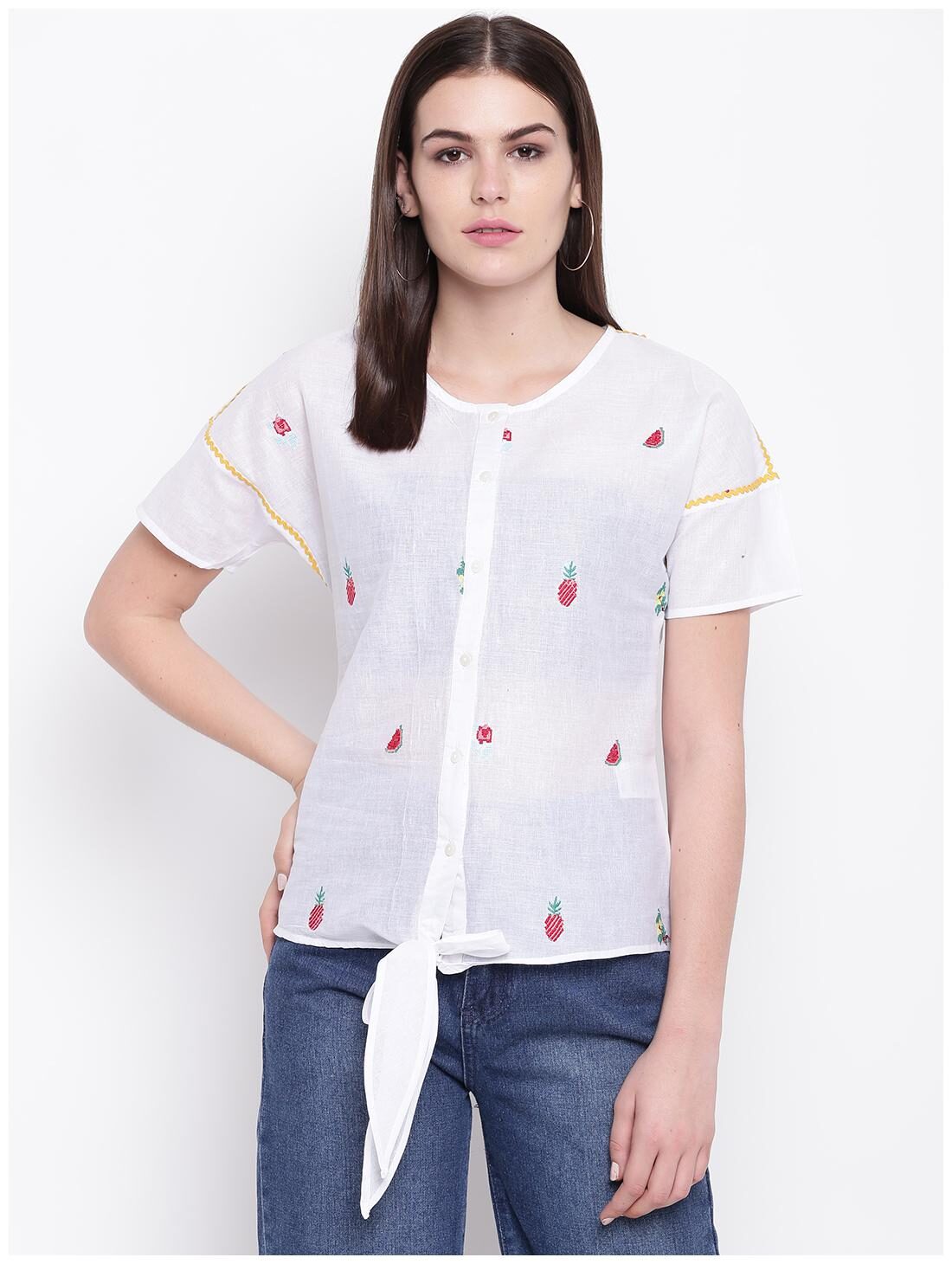 

DODO MOA Women Self design Regular top - White