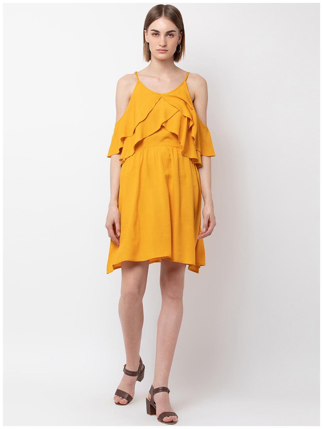 

DODO MOA Yellow Solid Fit flare dress