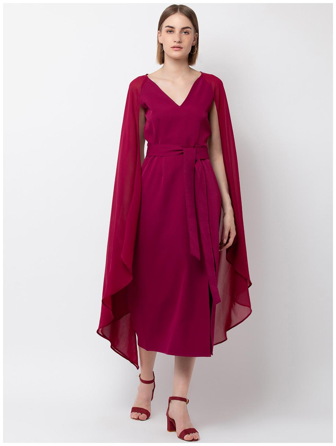 

DODO MOA Maroon Solid Fit flare dress