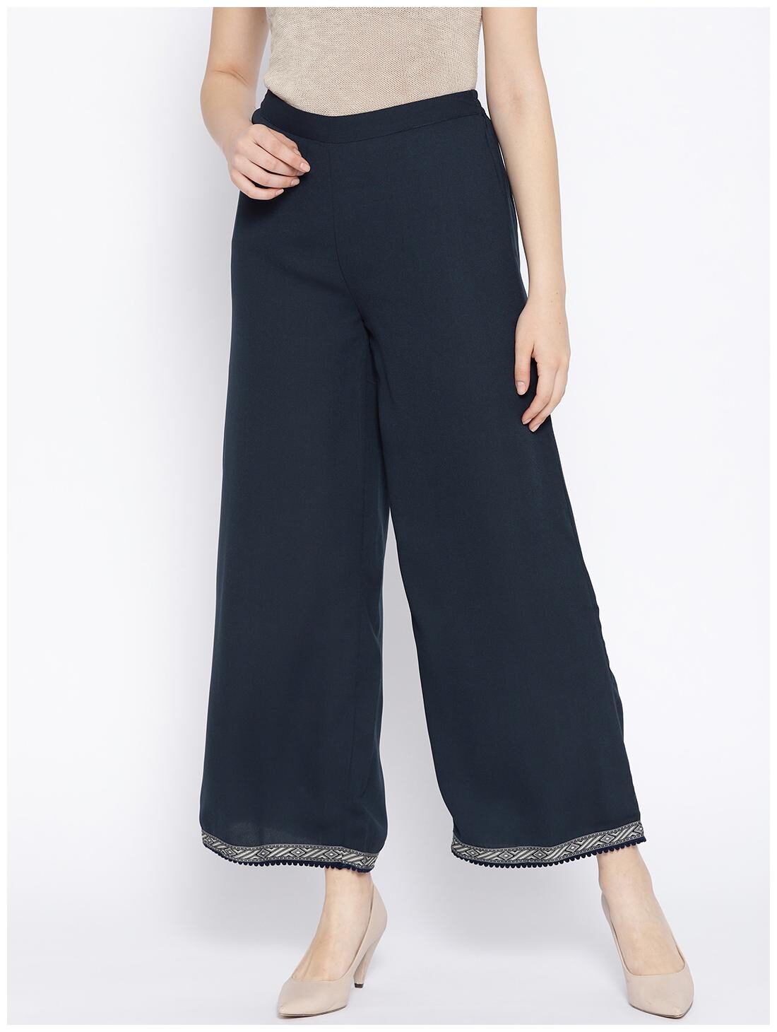 

DODO MOA Women Polyester Solid Palazzos Blue