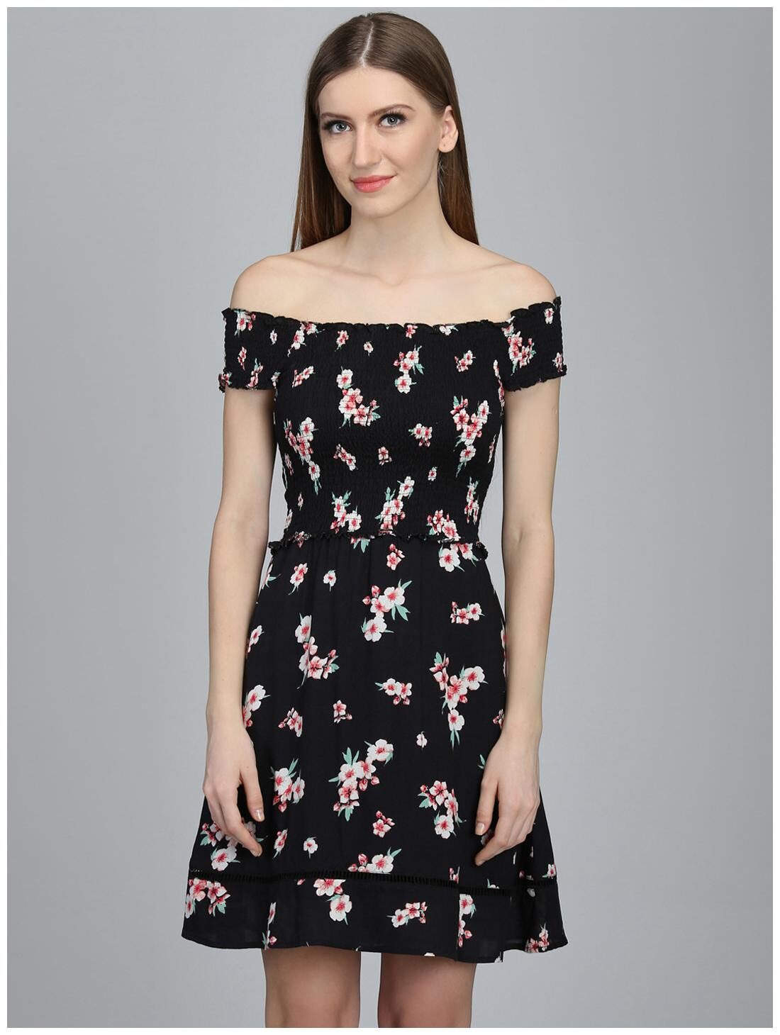 

DODO MOA Black Printed Fit flare dress