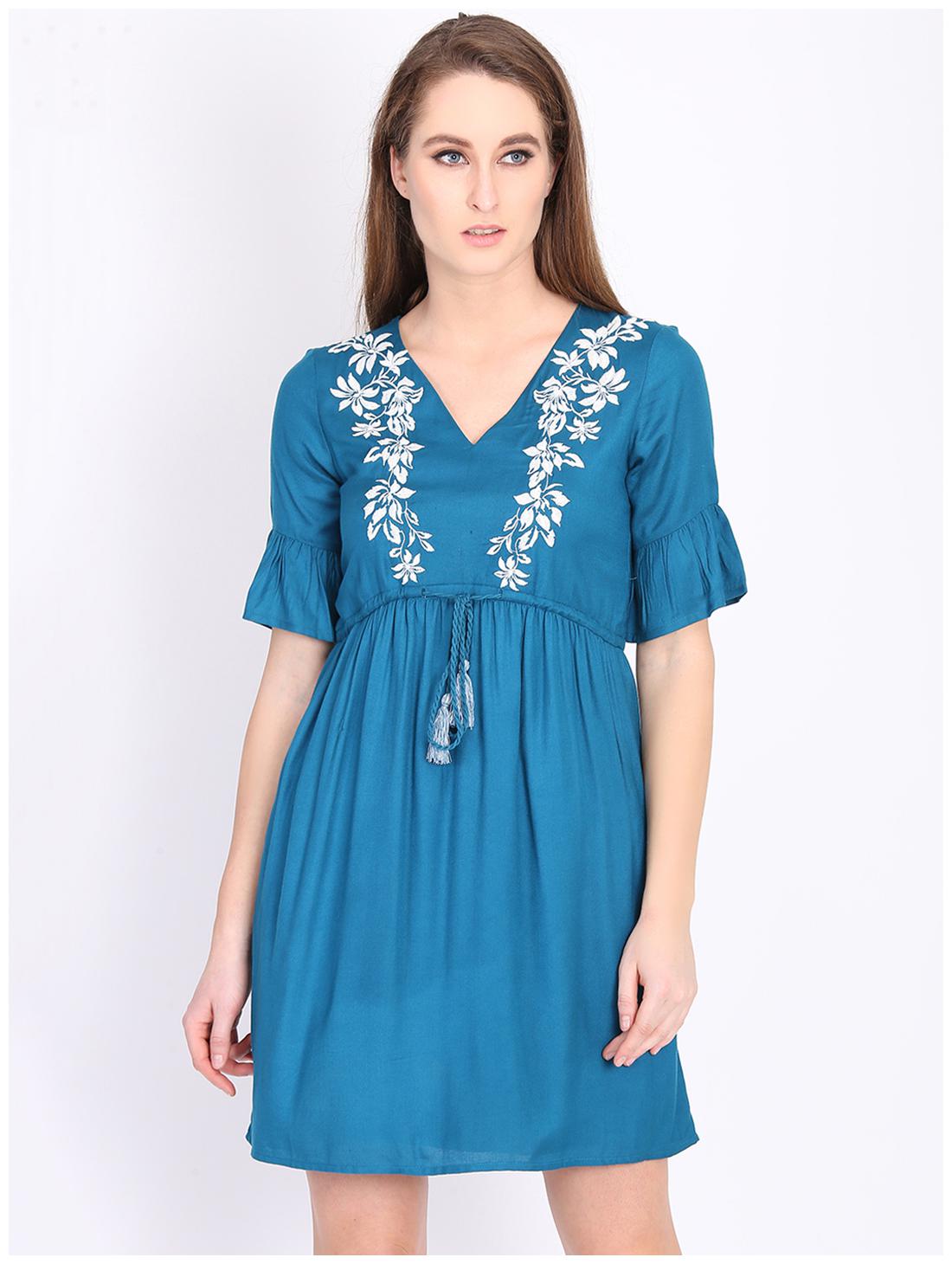 

DODO MOA Blue Printed Fit flare dress