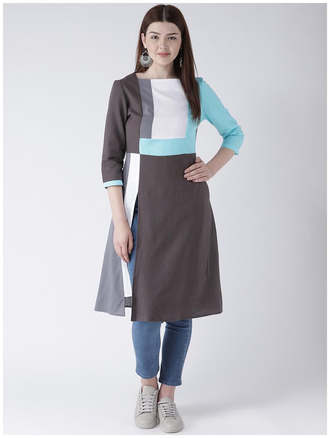 

DODO MOA Women Multi Colorblocked High Slit Kurta