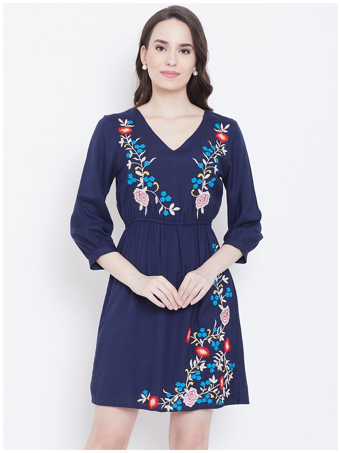 

DODO MOA Blue Embellished A-line dress