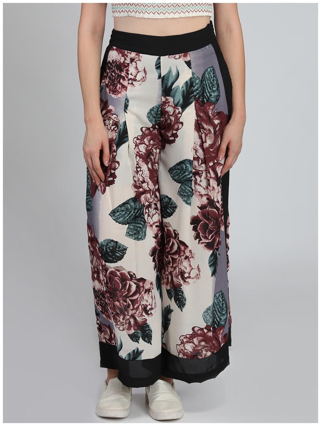 

DODO MOA Women Polyester Floral Trousers Pants Multi