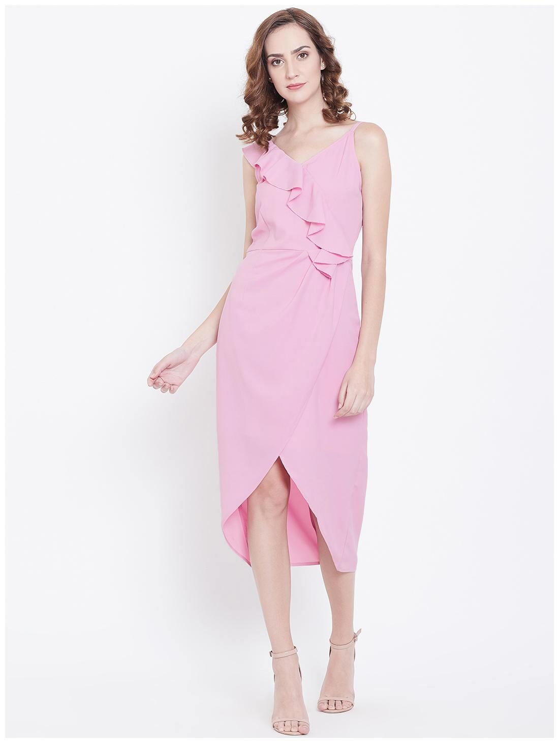 

DODO MOA Pink Solid Wrap dress