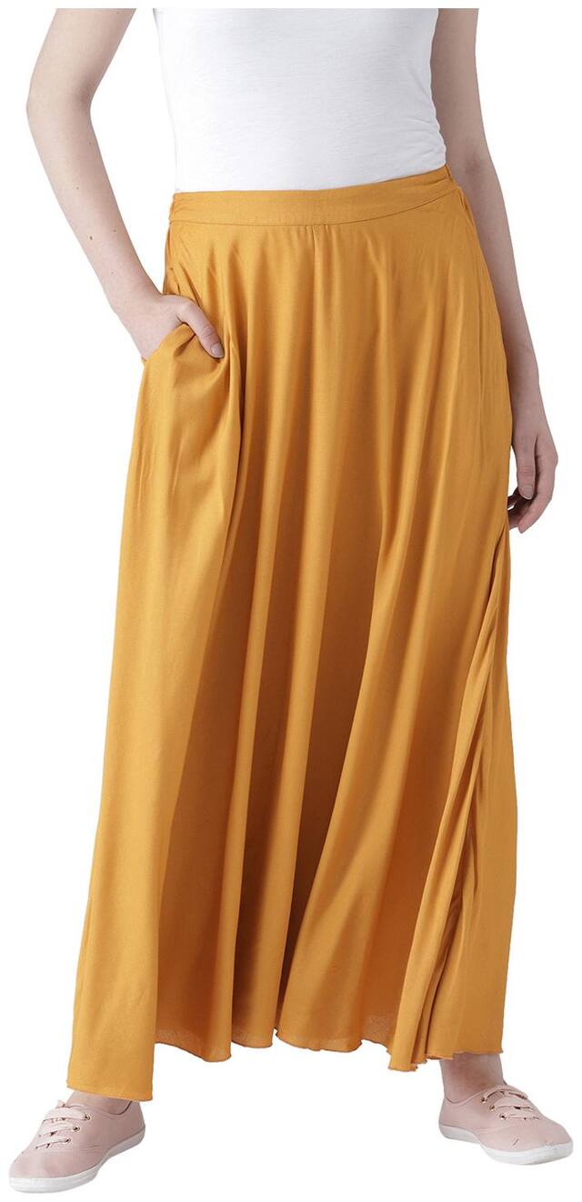 DODO & MOA Solid Straight skirt Maxi Skirt - Yellow