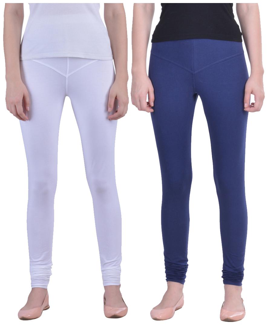 

Dollar Missy Combo Of 2 White And True Blue Color Stretchy Fancy And Comfortable Churidar Leggings