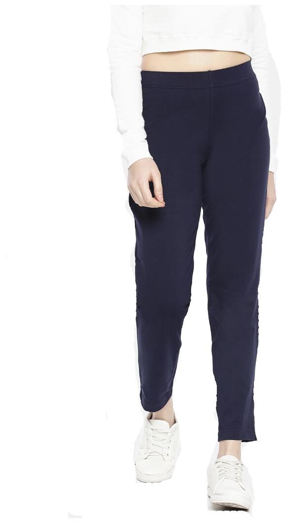

Dollar Missy Women Cotton Solid Navy Blue Cigarette Trousers