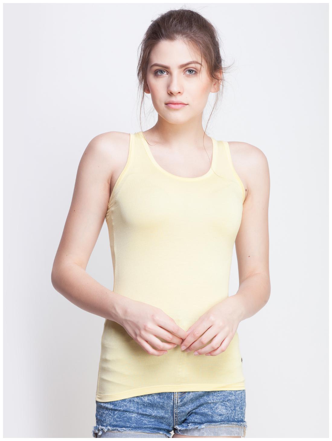 

Dollar Missy Women Yellow Slim fit U neck Cotton Tank top