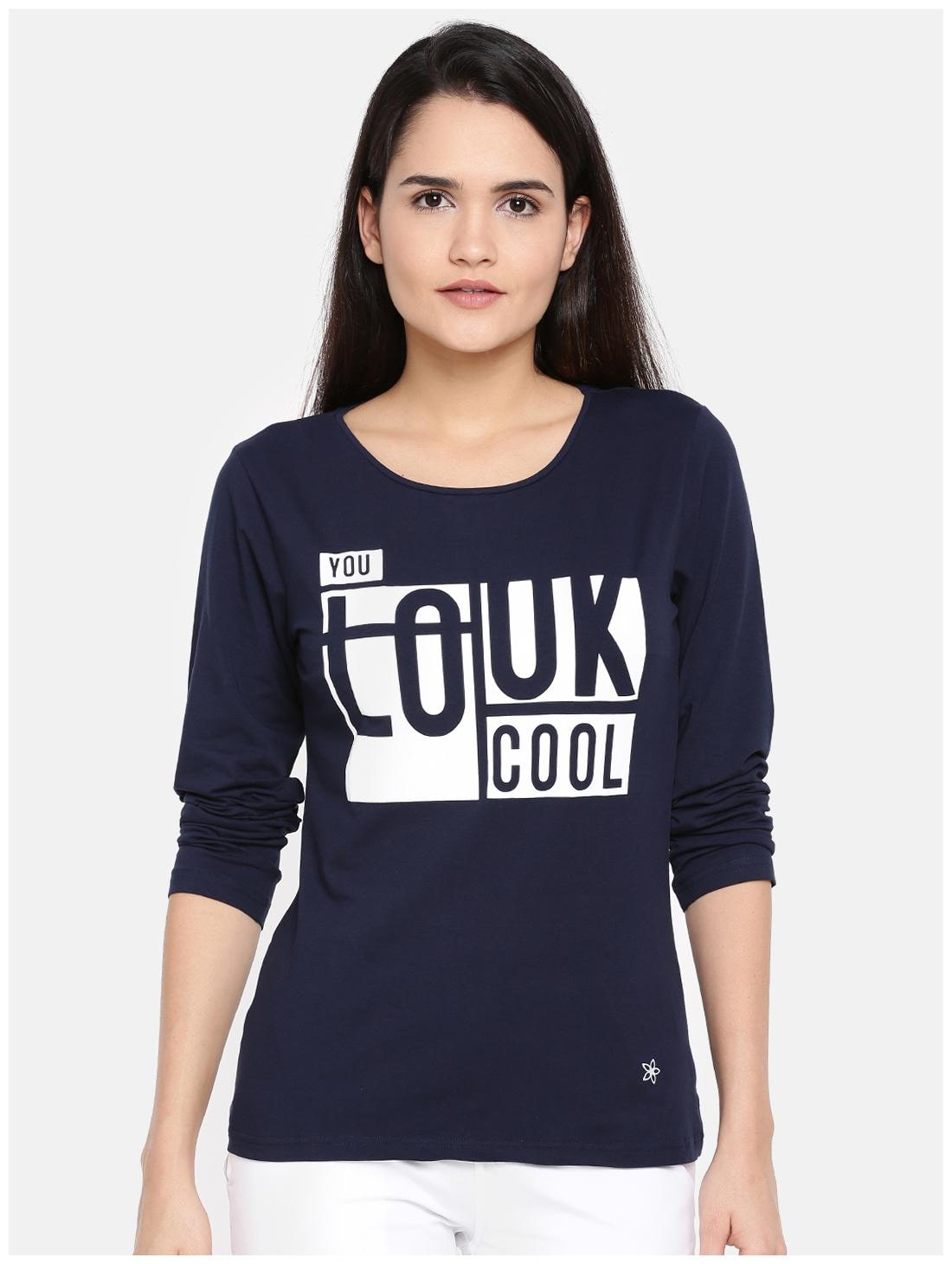 

Dollar Missy Cotton Printed Navy Blue T Shirt Women