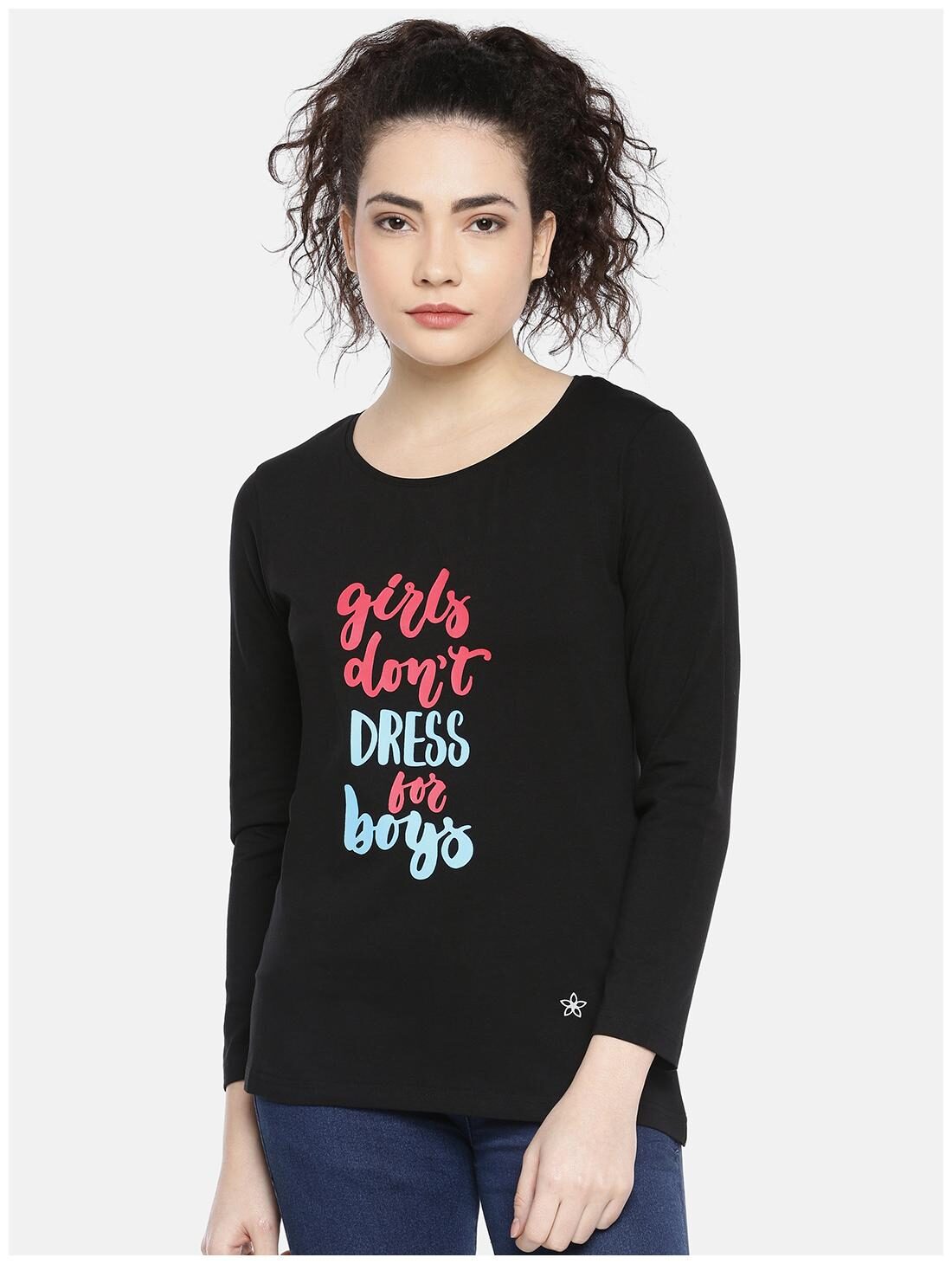 

Dollar Missy Women Black Slim fit Round neck Cotton T shirt