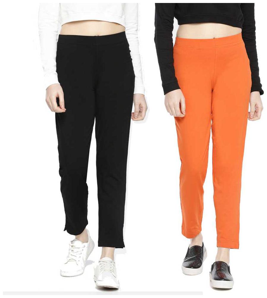 

Dollar Missy Women Cotton Solid Orange Black Cigarette Trousers