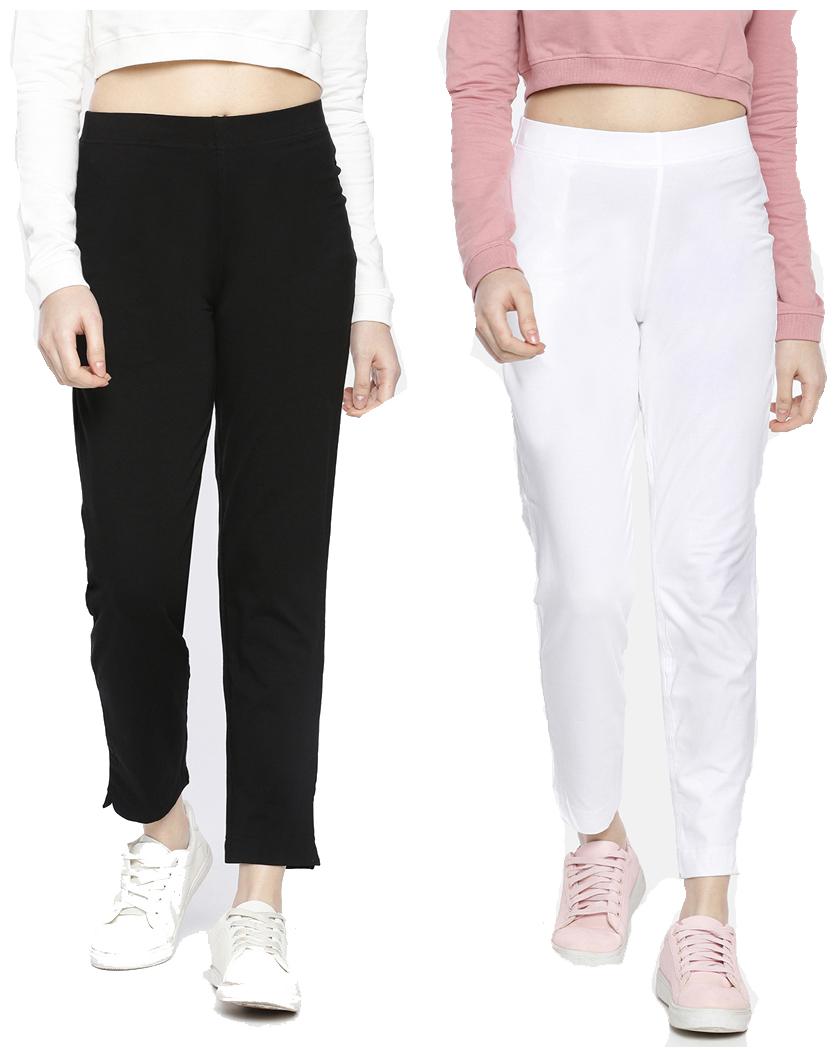 

Dollar Missy Women Cotton Solid Black White Cigarette Trousers