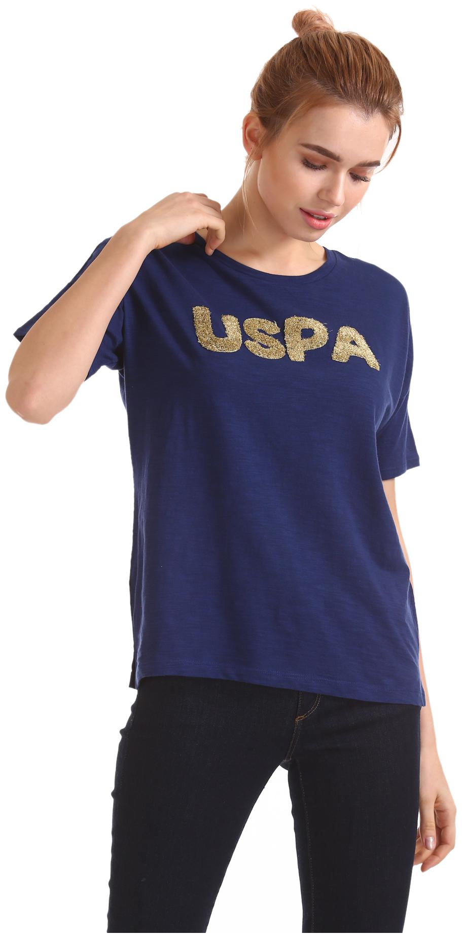 

U S Polo Assn Women Blue Regular fit Round neck Cotton T shirt