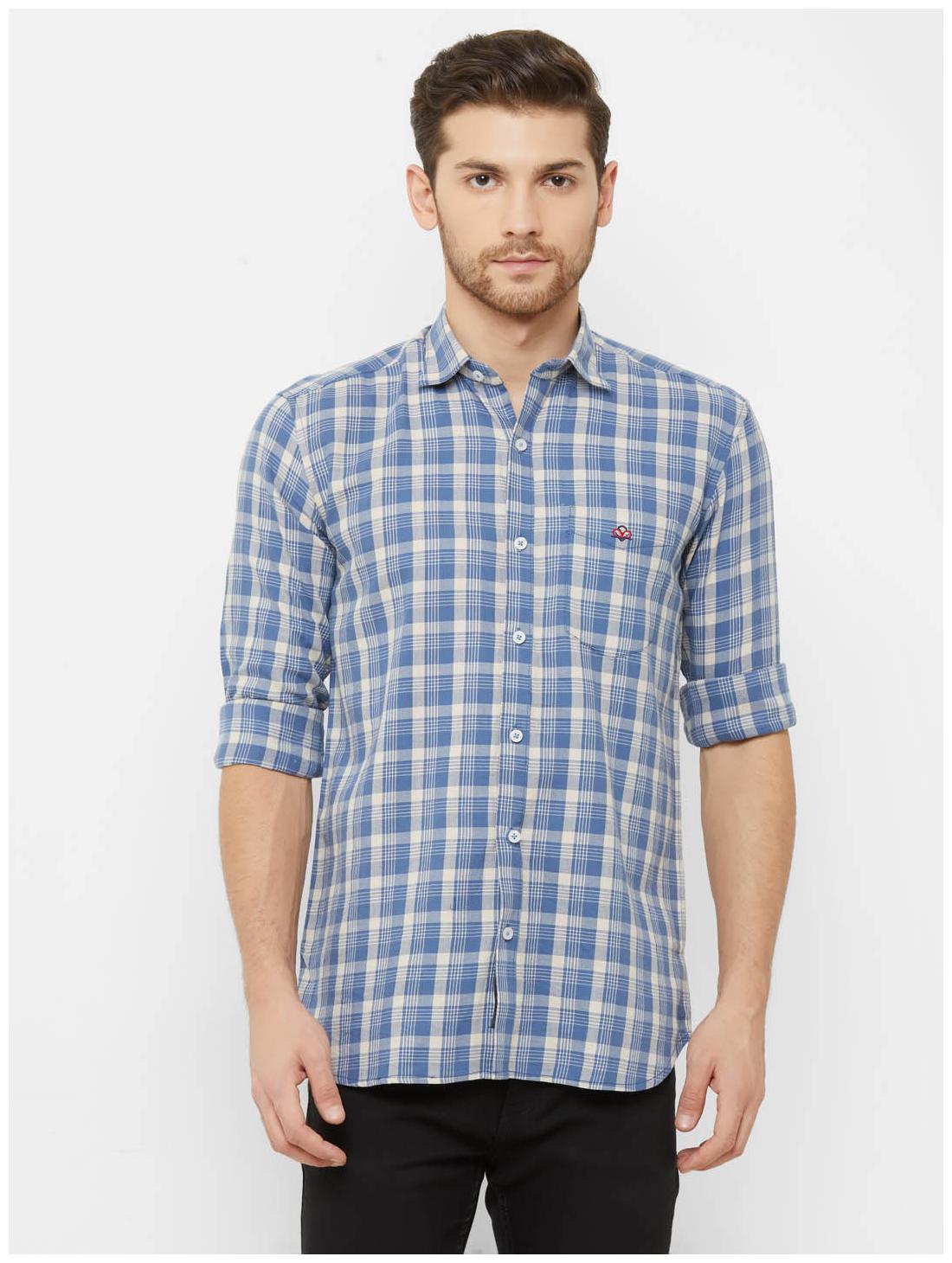 

DONZELL Men Blue Grey Checked Regular Fit Casual Shirt