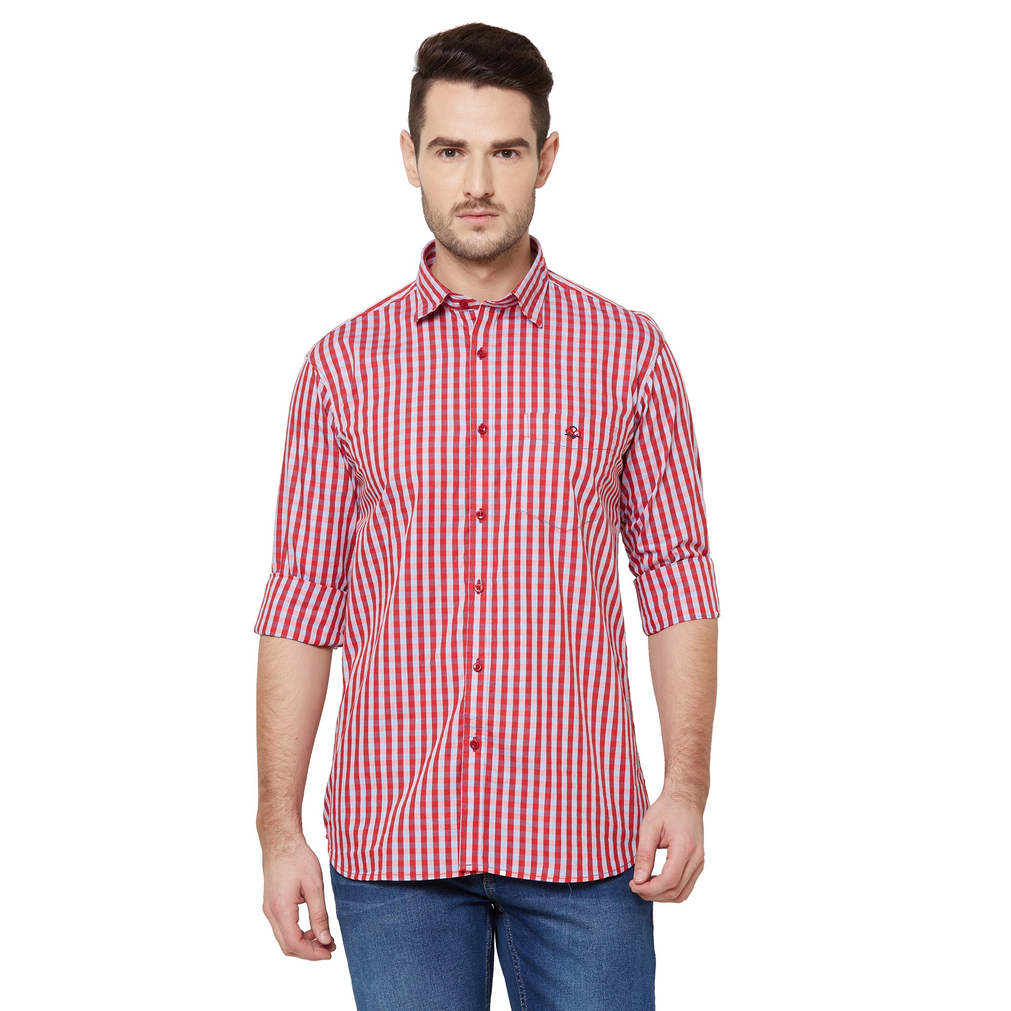 

DONZELL Men Red Checked Regular Fit Casual Shirt