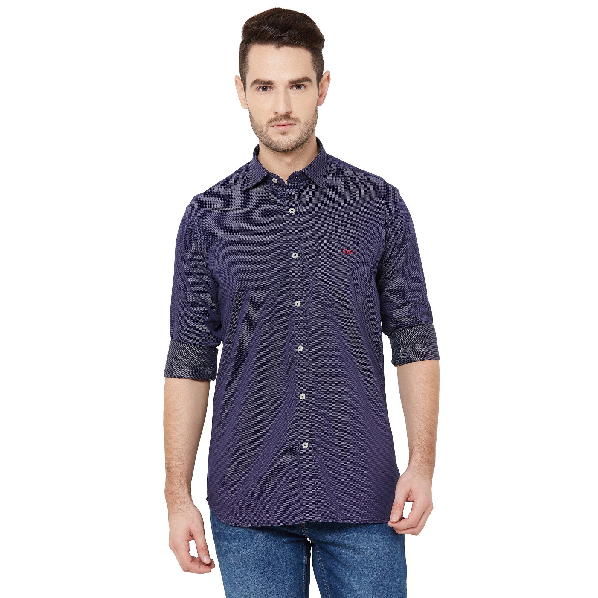 

DONZELL Men Navy Blue Polka Dots Regular Fit Casual Shirt