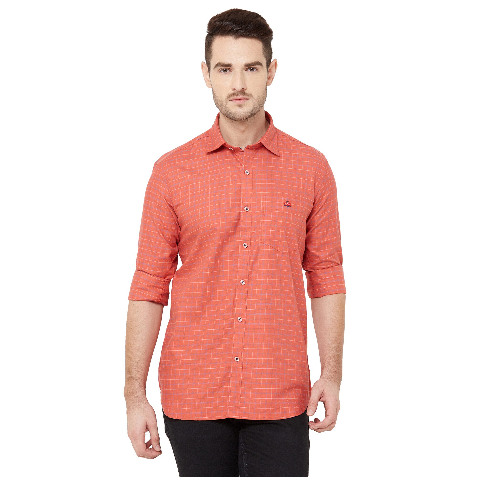 

DONZELL Men Peach Checked Regular Fit Casual Shirt