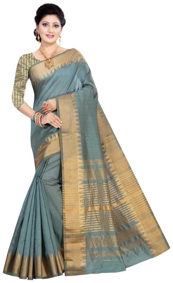 

DOOR STEP SHOPPING Women Cotton Solid Grey Regular Saree With Blouse