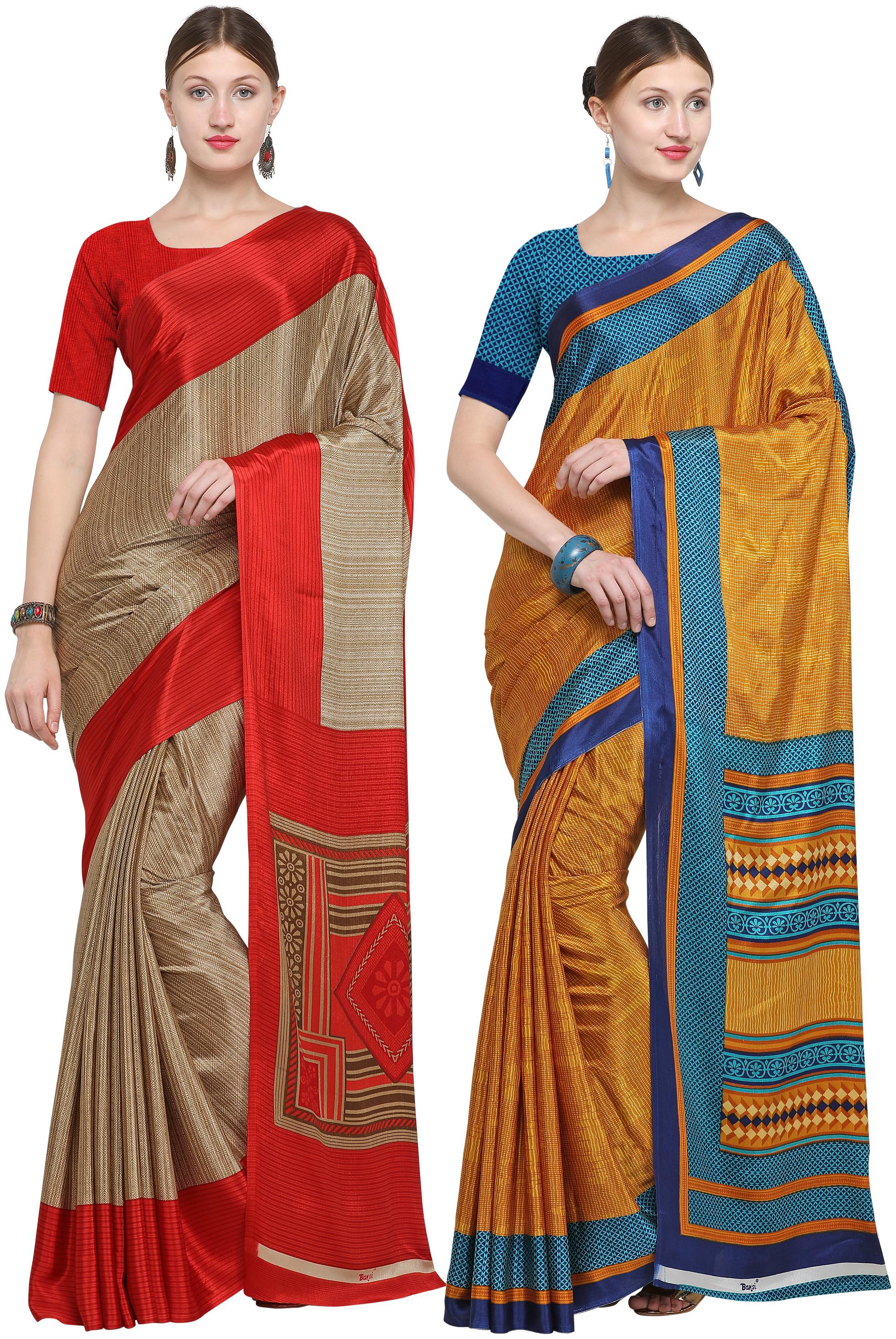 

DORI Crepe Multi Color Regular Saree with Blouse (Pack Of 2)
