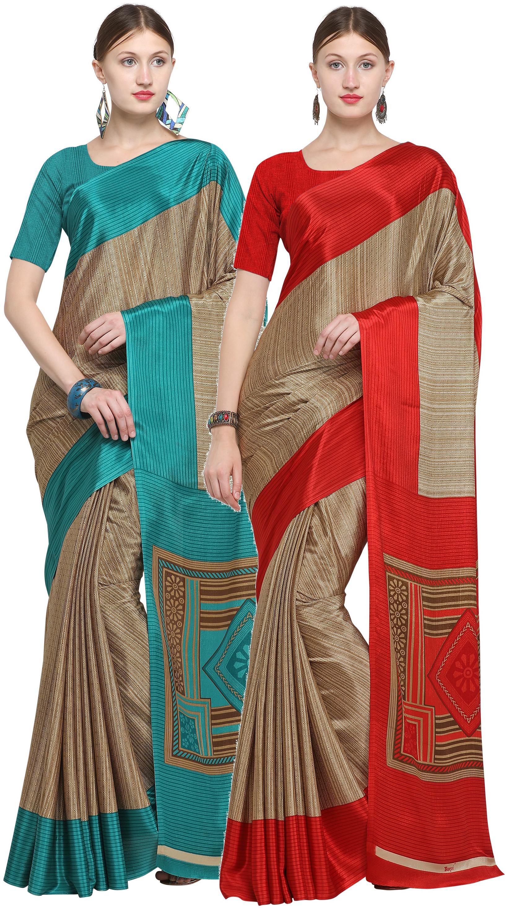 

DORI Crepe Multi Color Regular Saree with Blouse (Pack Of 2)