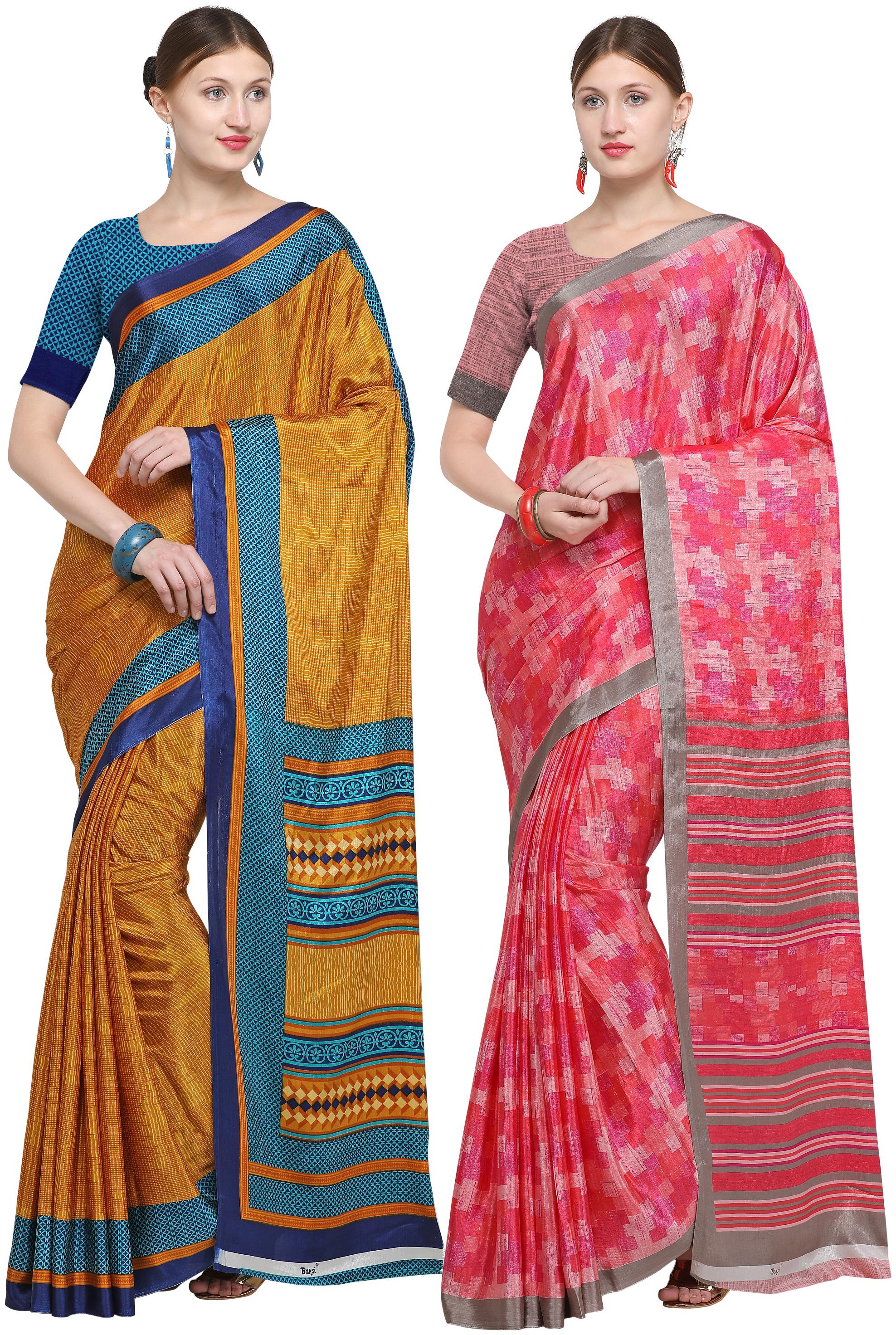 

DORI Crepe Multi Color Regular Saree with Blouse (Pack Of 2)