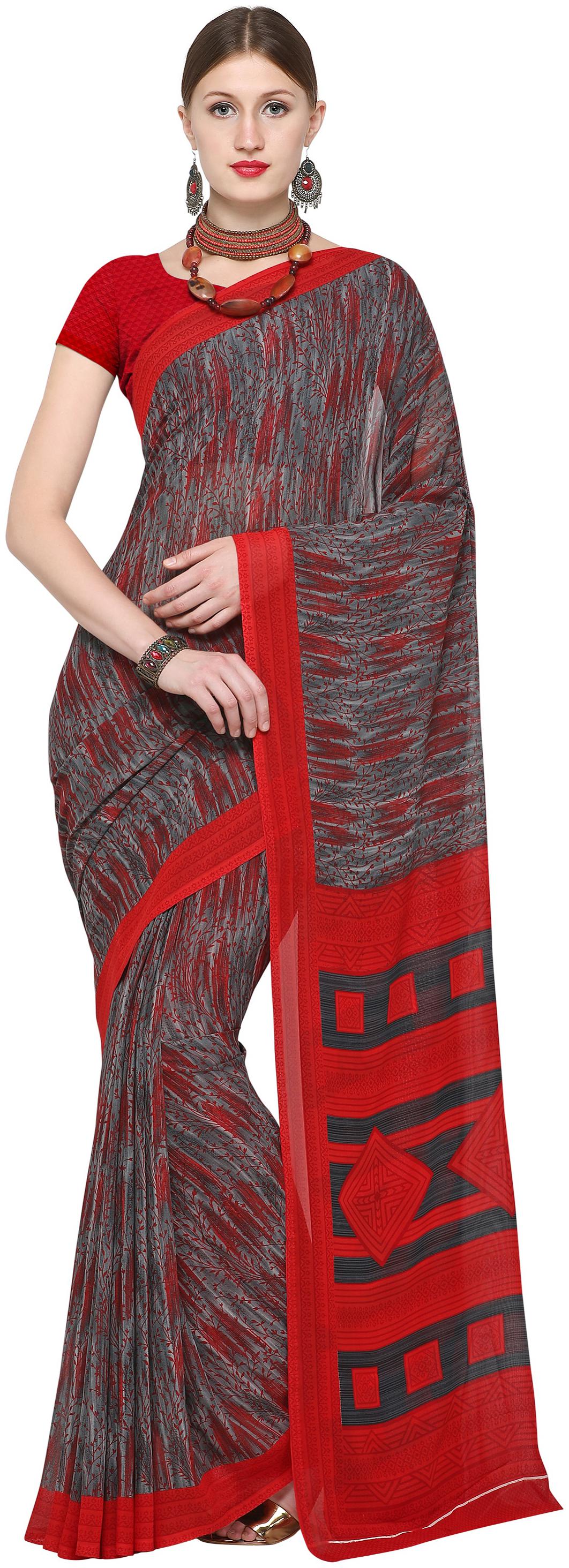 

DORI Georgette Grey Printed saree for Women