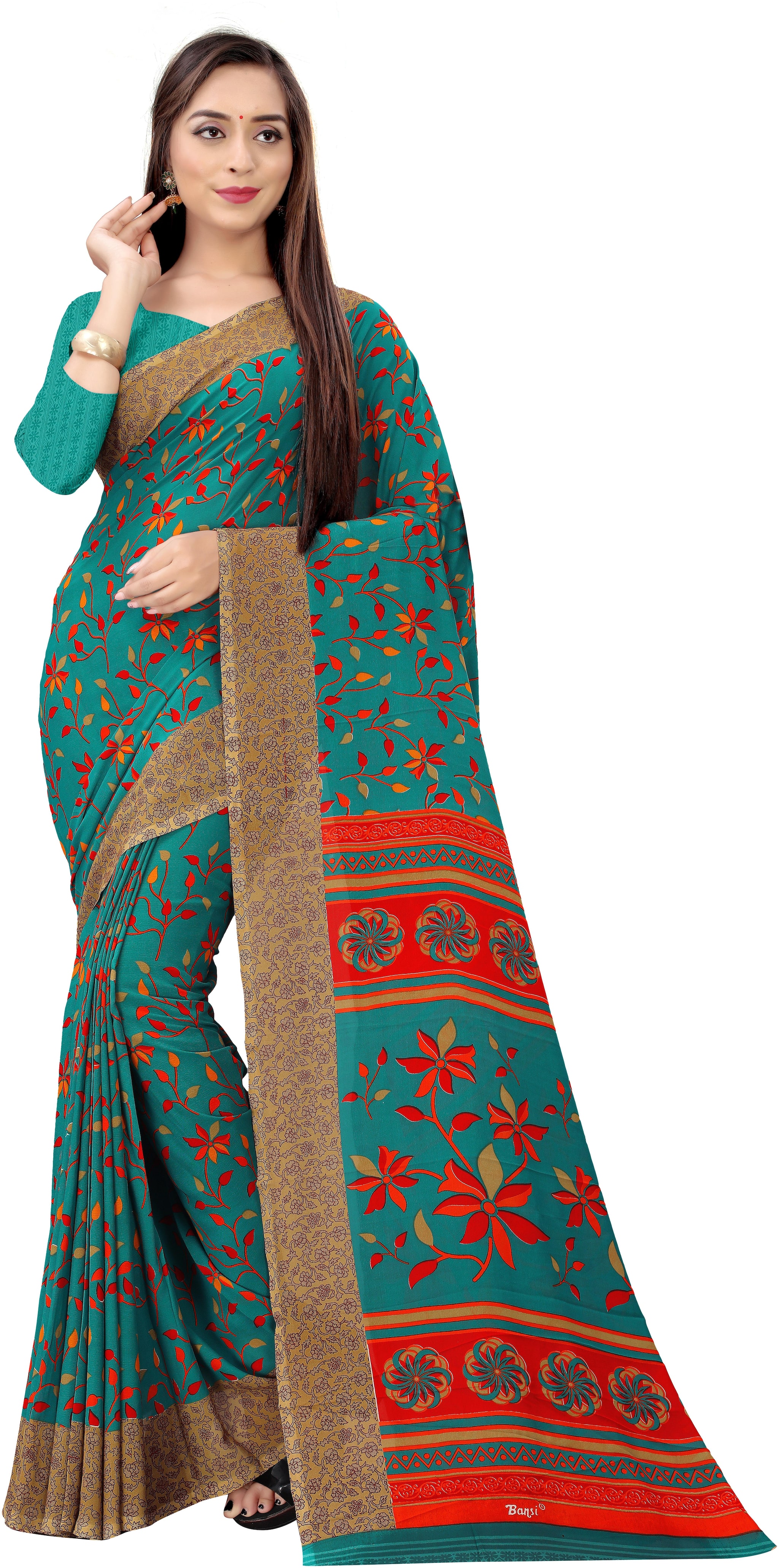 

DORI Georgette Floral Blue Color Saree with Blouse