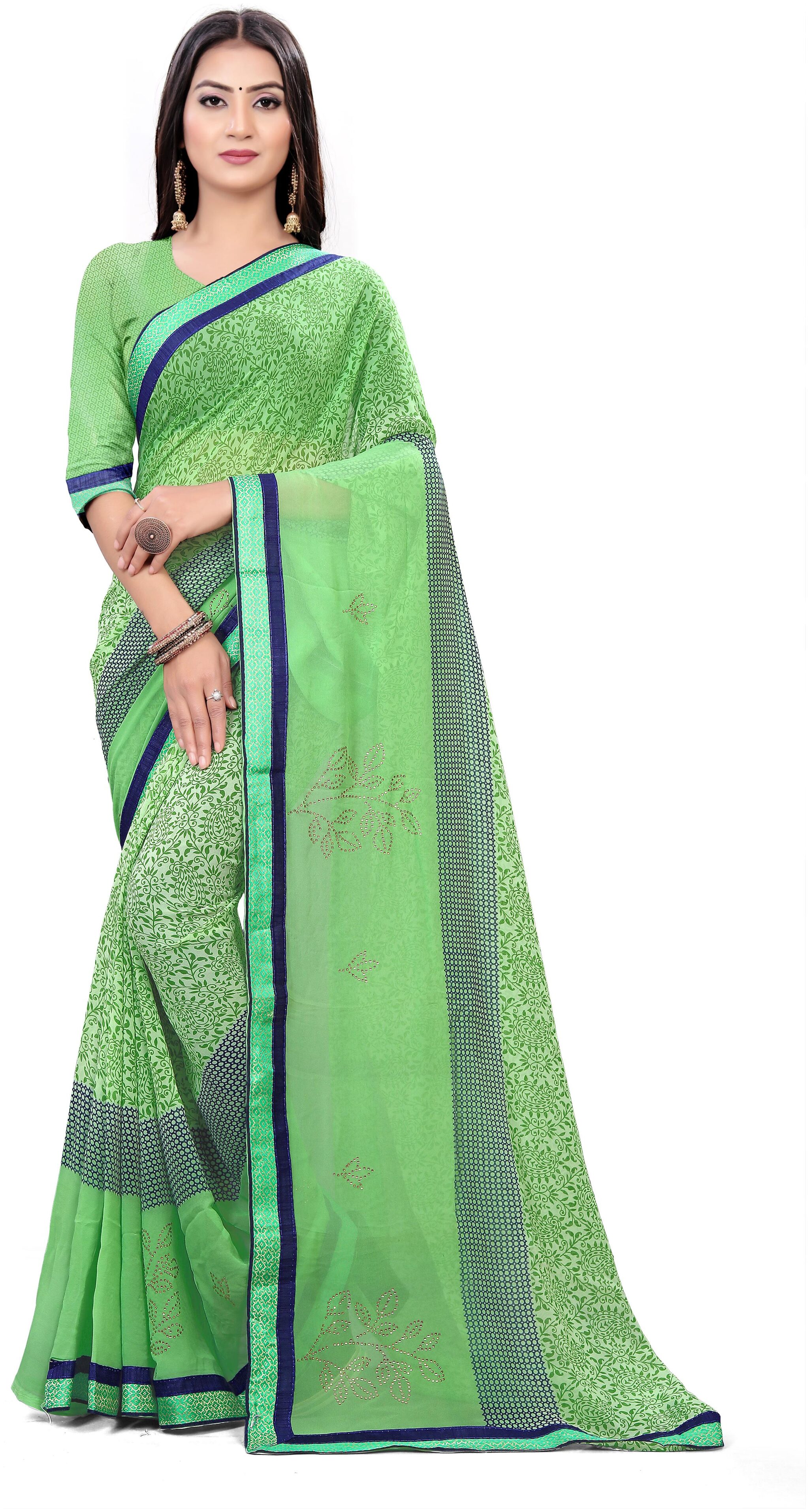 

DORI Georgette Green Printed Saree For Women