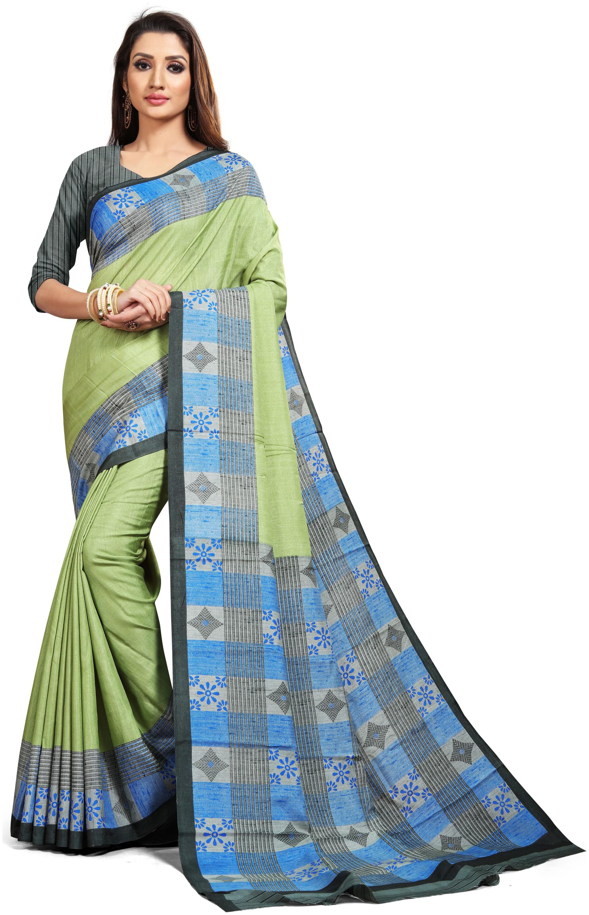 

Dori Green Printed Manipuri Cotton Silk Woman Saree